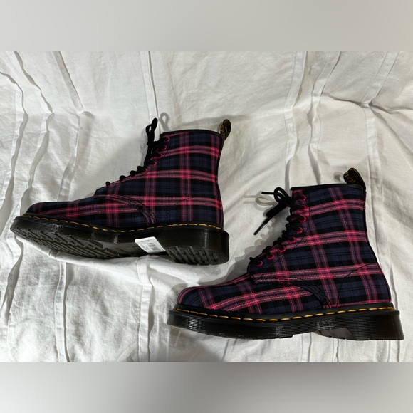 Dr. Martens Pink and Purple Plaid Lace-Up Combat Boots - Picture 10 of 15